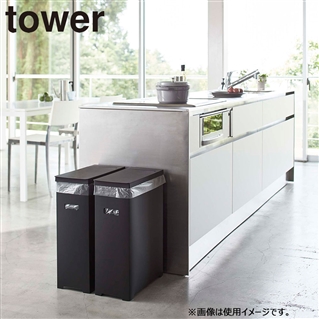 【メーカー取り寄せ】 スリム蓋付きゴミ箱 タワー ２個組／ブラック[775206] 消費税10％